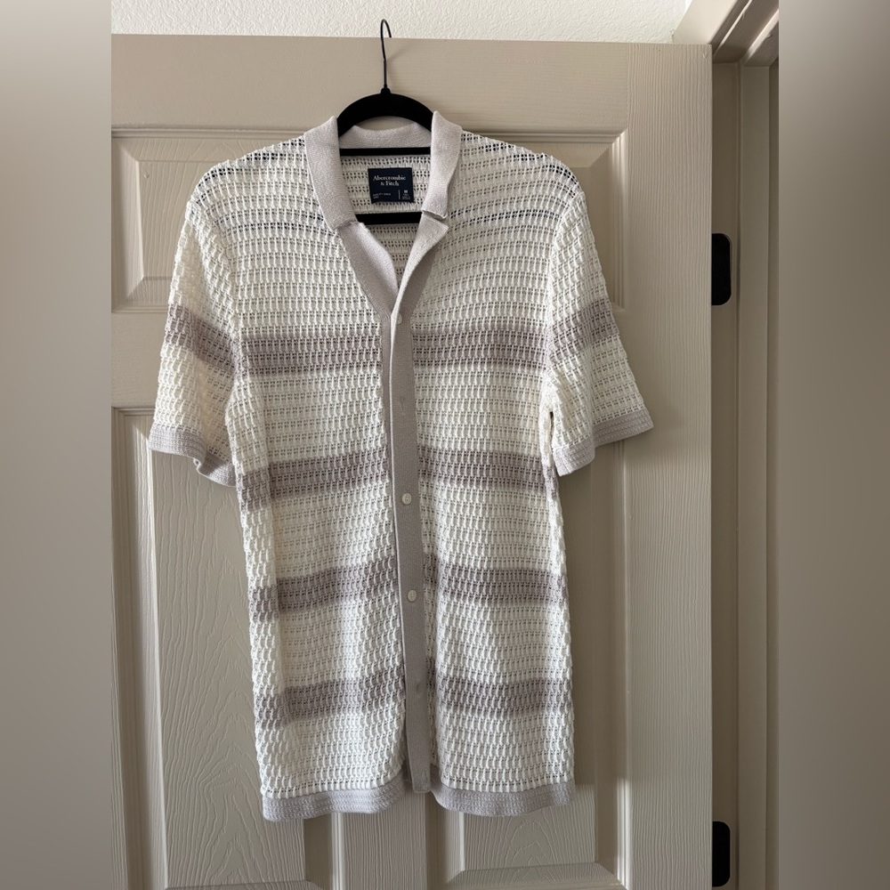 Abercrombie & Fitch crochet striped button through sweater polo